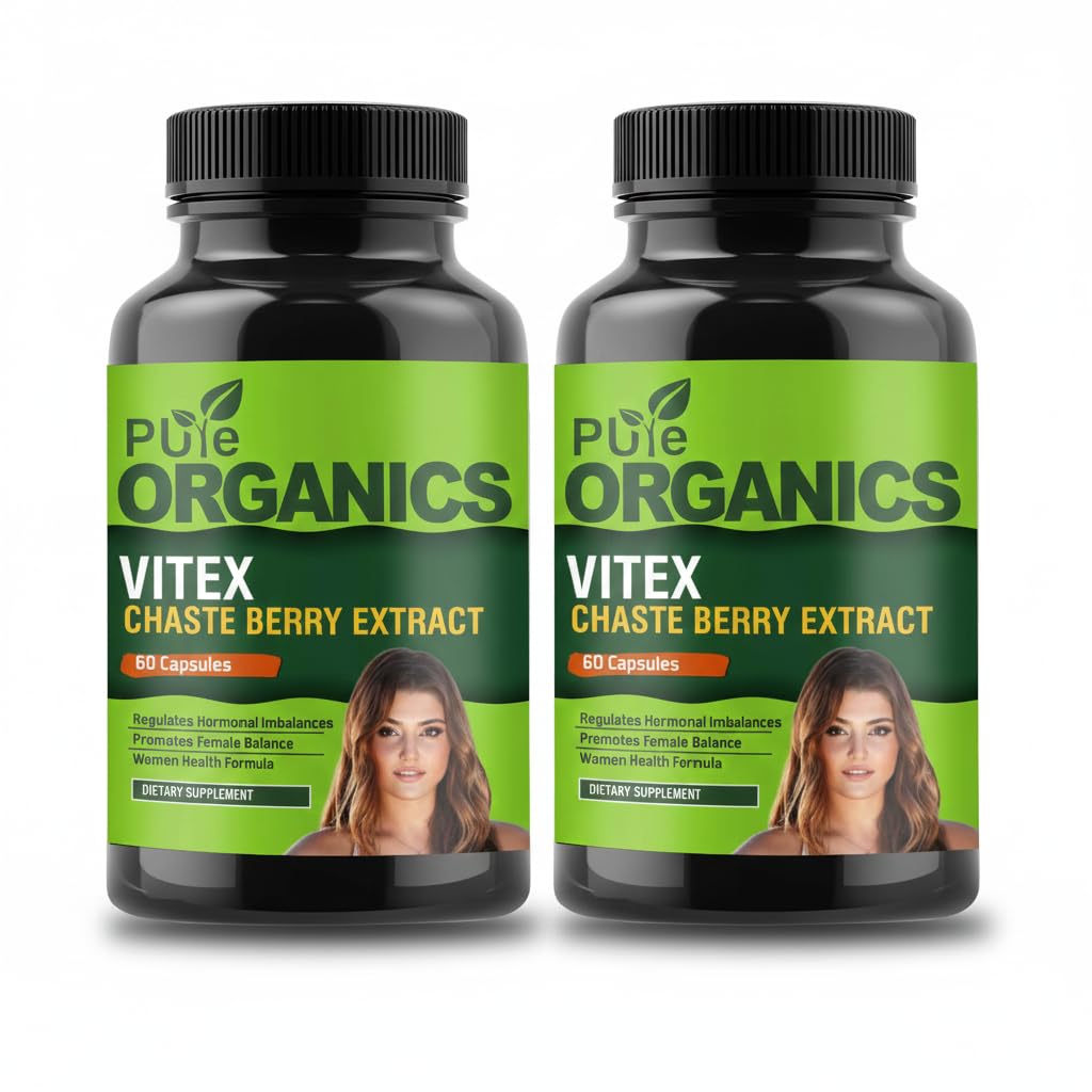 Pure Organic Vitex Chasteberry Extract Capsules Supplement Support for PMS and Menopause, 60 Capsules (2)