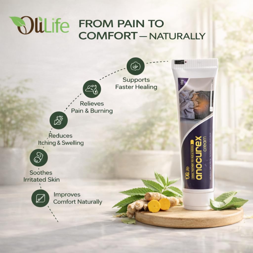 OliLife Anocurex Piles Cream 30g | Ayurvedic Herbal Relief for Piles, Hemorrhoids, Fissure & Fistula | Helps Reduce Pain, Burning, Itching & Swelling | Soothing Anal Care Ointment