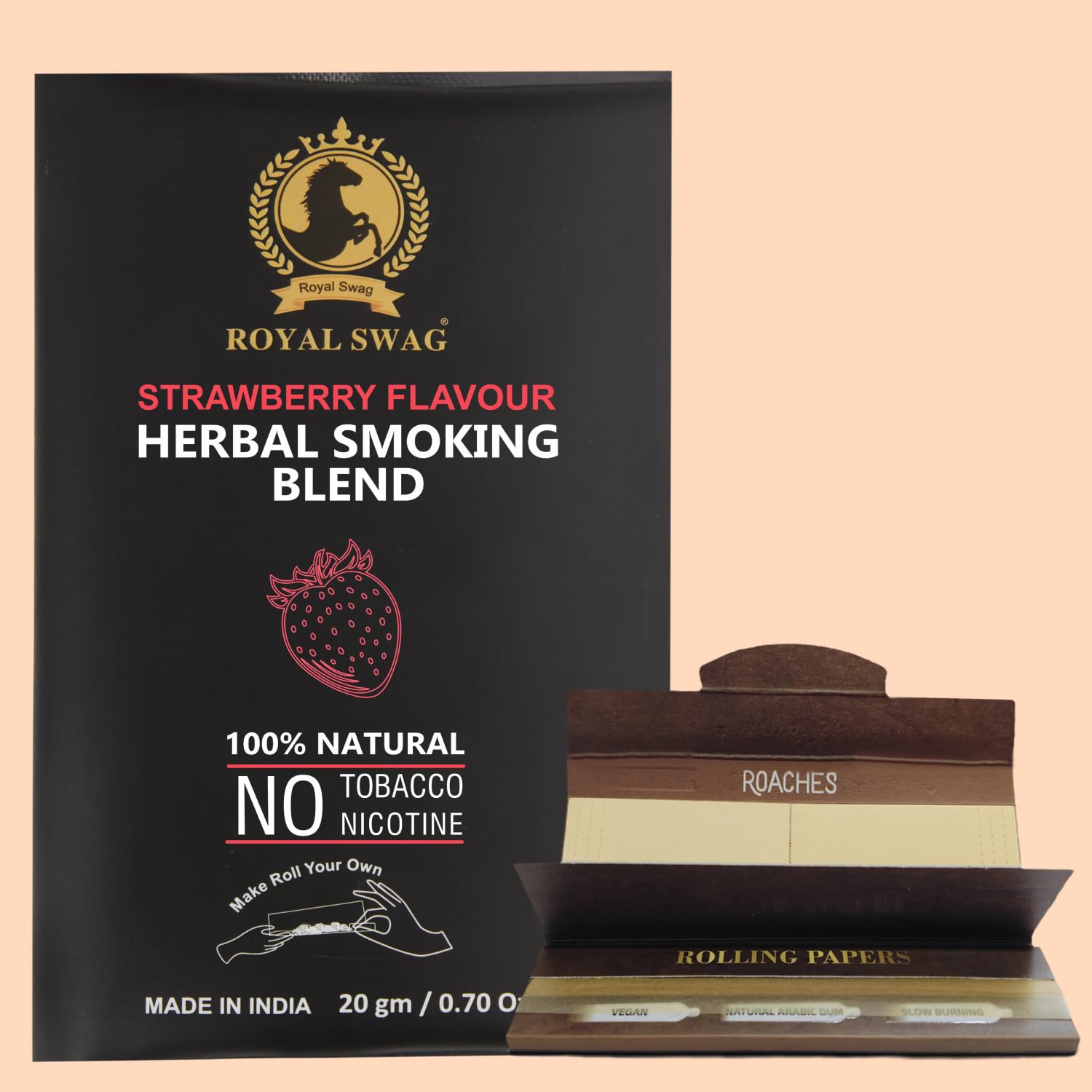 Royal Swag Strawberry Herbal Smoking Blend (20g) & King Size Slim Papers Combo Pack
