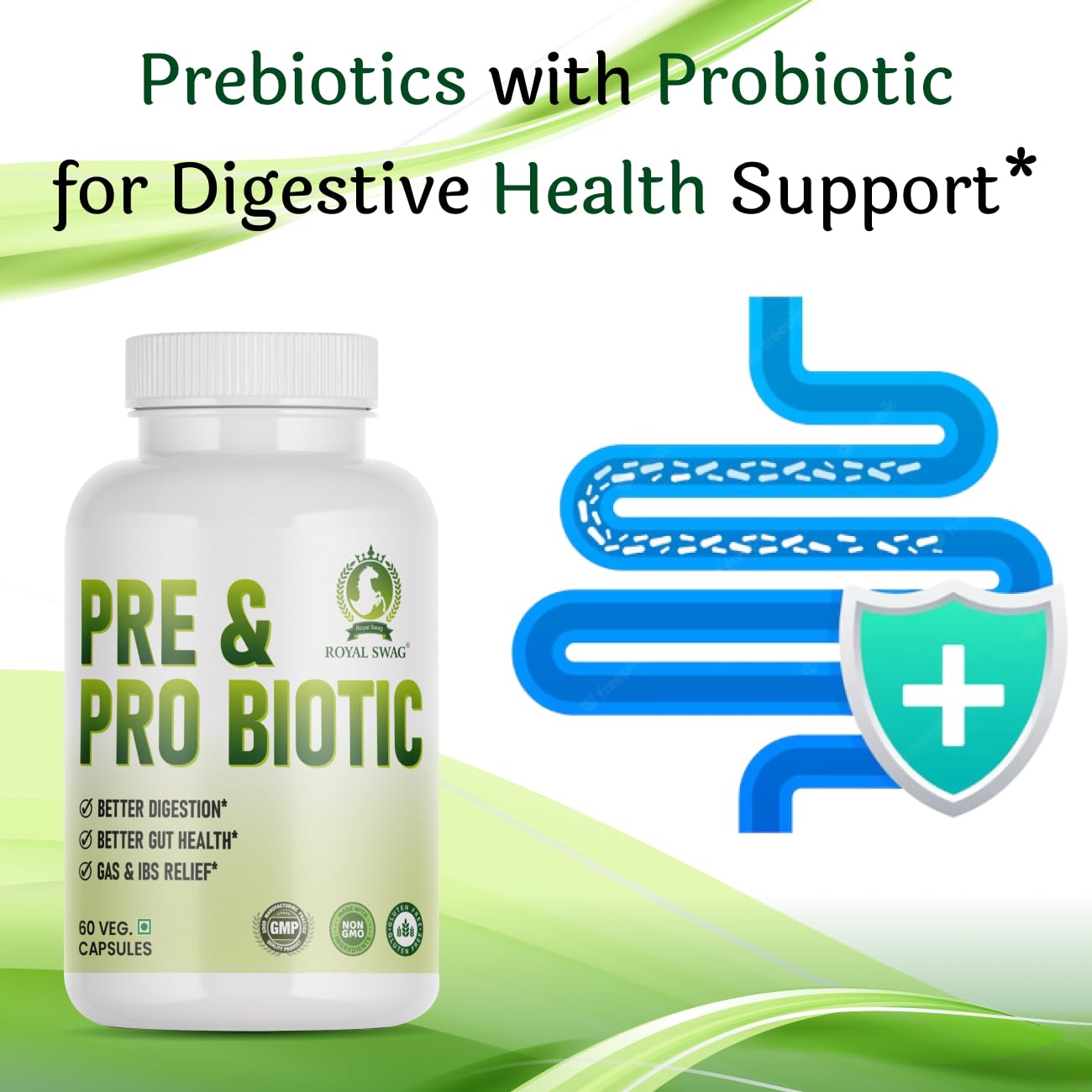 Royal Swag Pre and Probiotic Capsules - Gut Health & Digestive Support (60 Count)