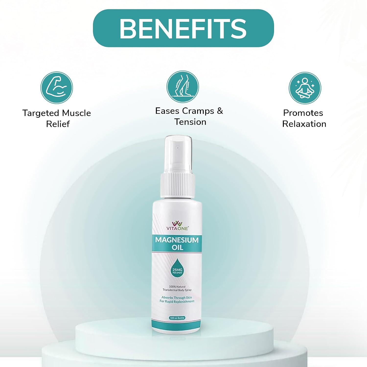 Vitaone Magnesium Oil Spray | Pure Transdermal Magnesium Chloride for Muscle Recovery & Joint Support (100ml)