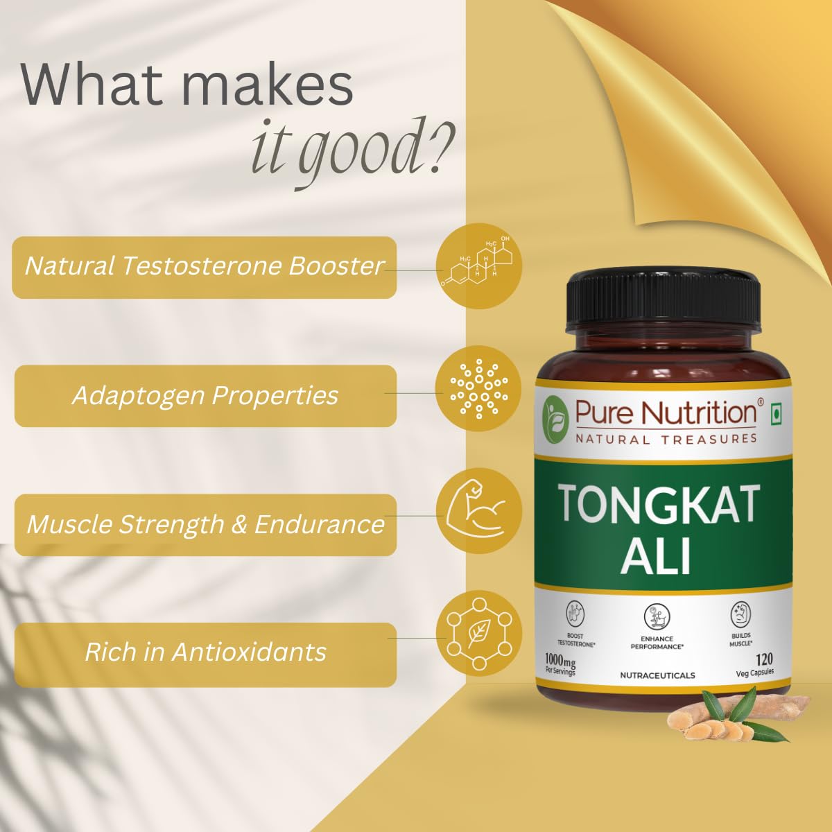 Pure Nutrition Organic Tongkat Ali Capsules - 1000mg - 120 Veg Capsules