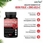 Adorreal Iron Folic Capsules (60 Capsules) | Gentle Iron Supplement for Hemoglobin, Energy & Red Blood Cell Health