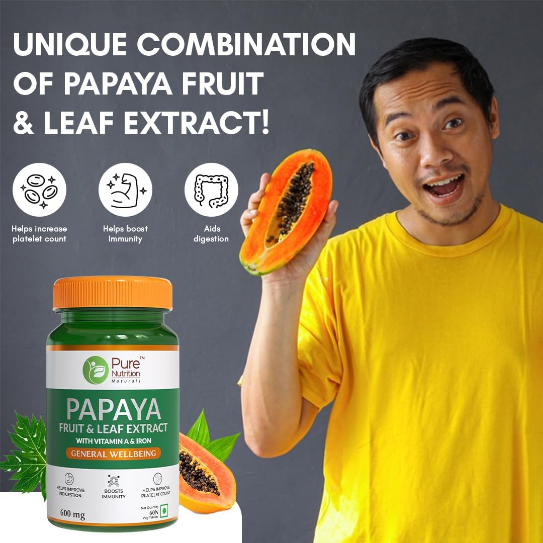 Pure Nutrition Papaya Fruit & Leaf Extract 120 Tablets | Herbal Wellness & Antioxidant Support