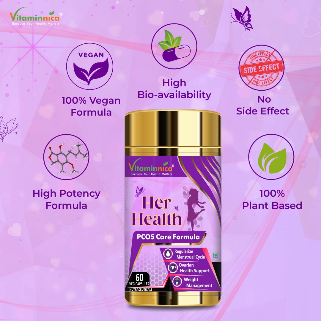 Vitaminnica Her Health PCOS Care Formula - Hormonal Balance & Ovarian Support, 60 Veg Capsules