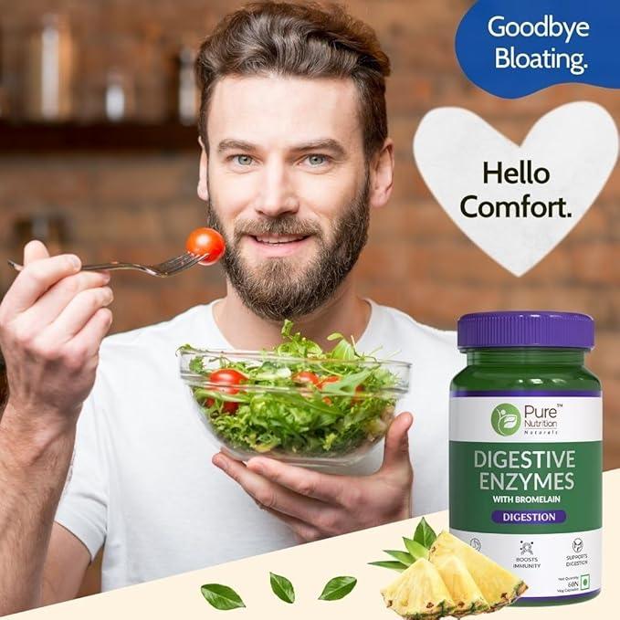 Pure Nutrition Digestive Enzymes Capsules 665mg with Bromelain - 60 Veg Capsules