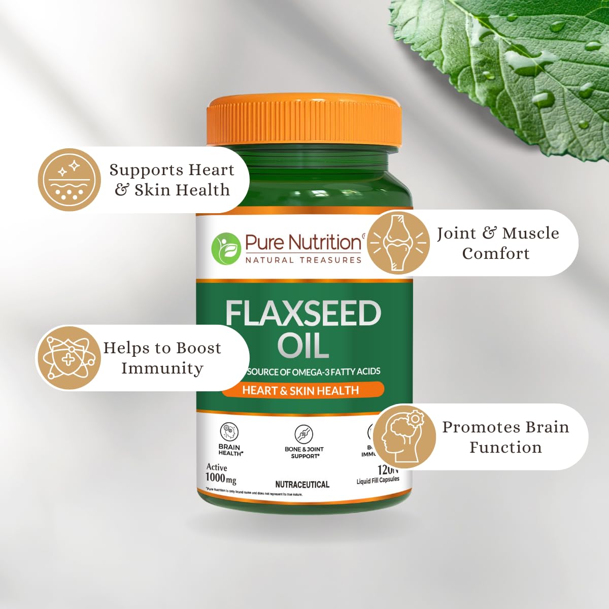 Pure Nutrition Flaxseed Oil Capsules (1000mg) - 120 Veg Capsules
