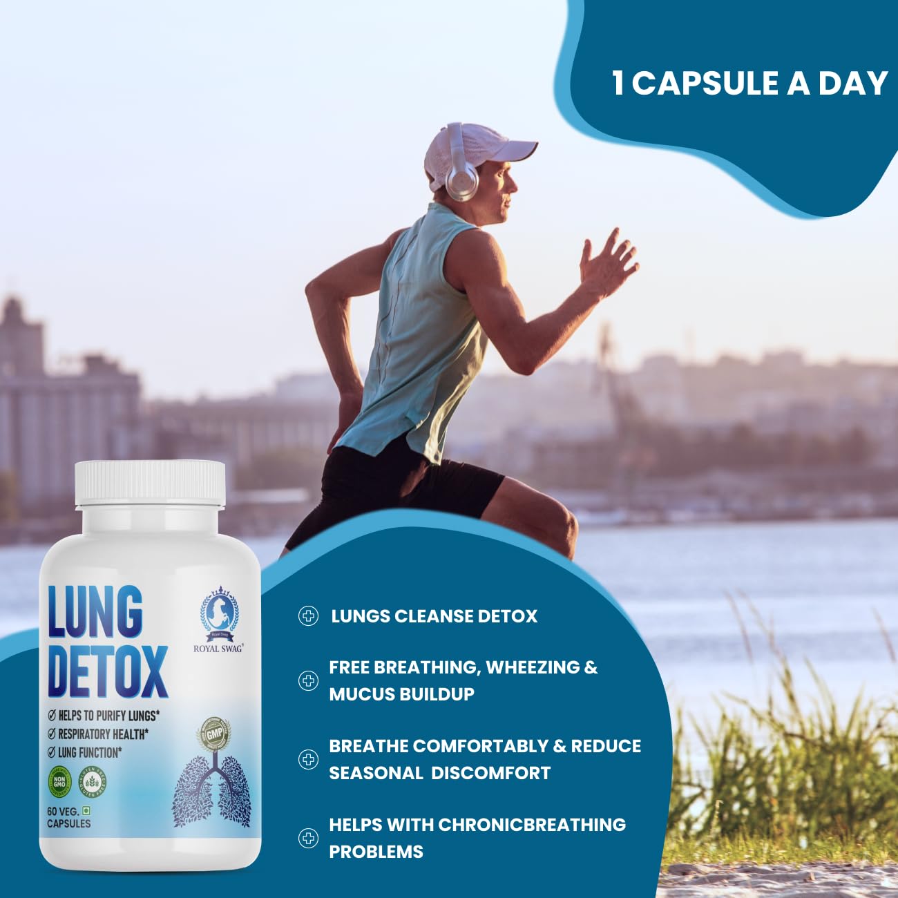 Royal Swag Lung Detox Capsules - Natural Tar Cleanse for Smokers & Non-Smokers (60 Count)