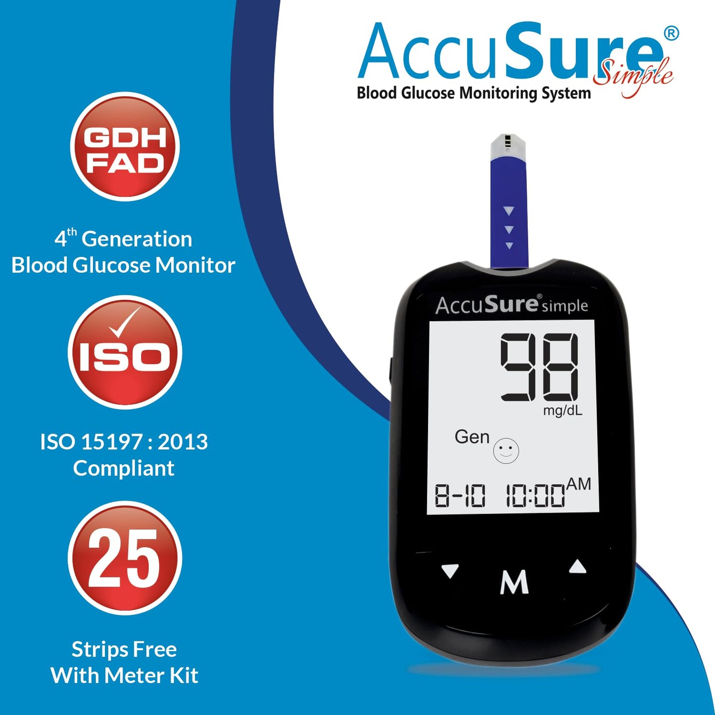AccuSure Simple Digital Glucometer Kit |with 25 Strips, 10 Lancet,1 Lancing device for Accurate Blood Glucose Sugar Testing Machine