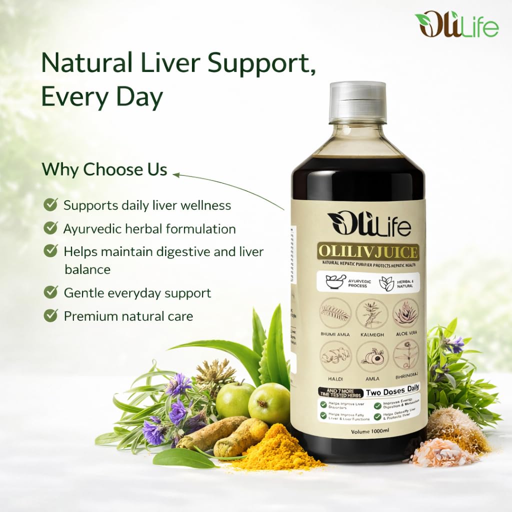 OliLife Oliliv Juice 1000 ml | Ayurvedic Liver Detox Juice for Fatty Liver Support, Healthy Liver Function, Digestive Balance, Pure & Fresh Herbal Formula