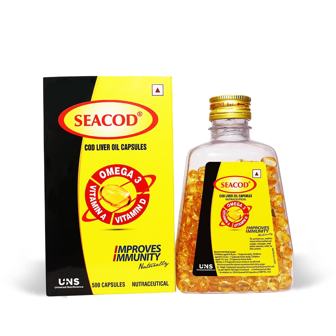 Seacod Cod Liver Oil Capsule 300 mg | Omega-3, Vitamins D & A | Immune & Heart Health