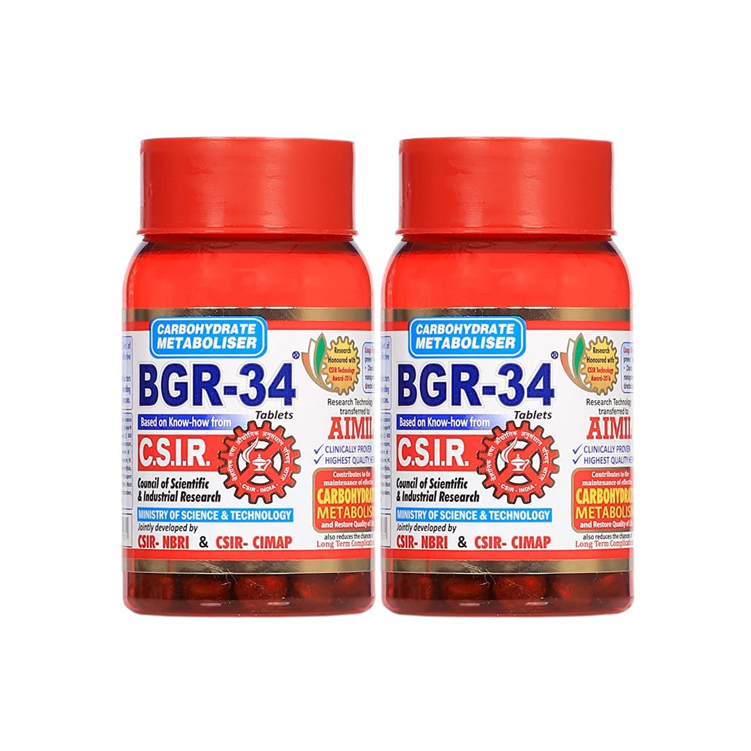 Aimil Bgr 34 Tablet Carbohydrate Metaboliser R&D by CSIR (100 Each) (Pack of 2)
