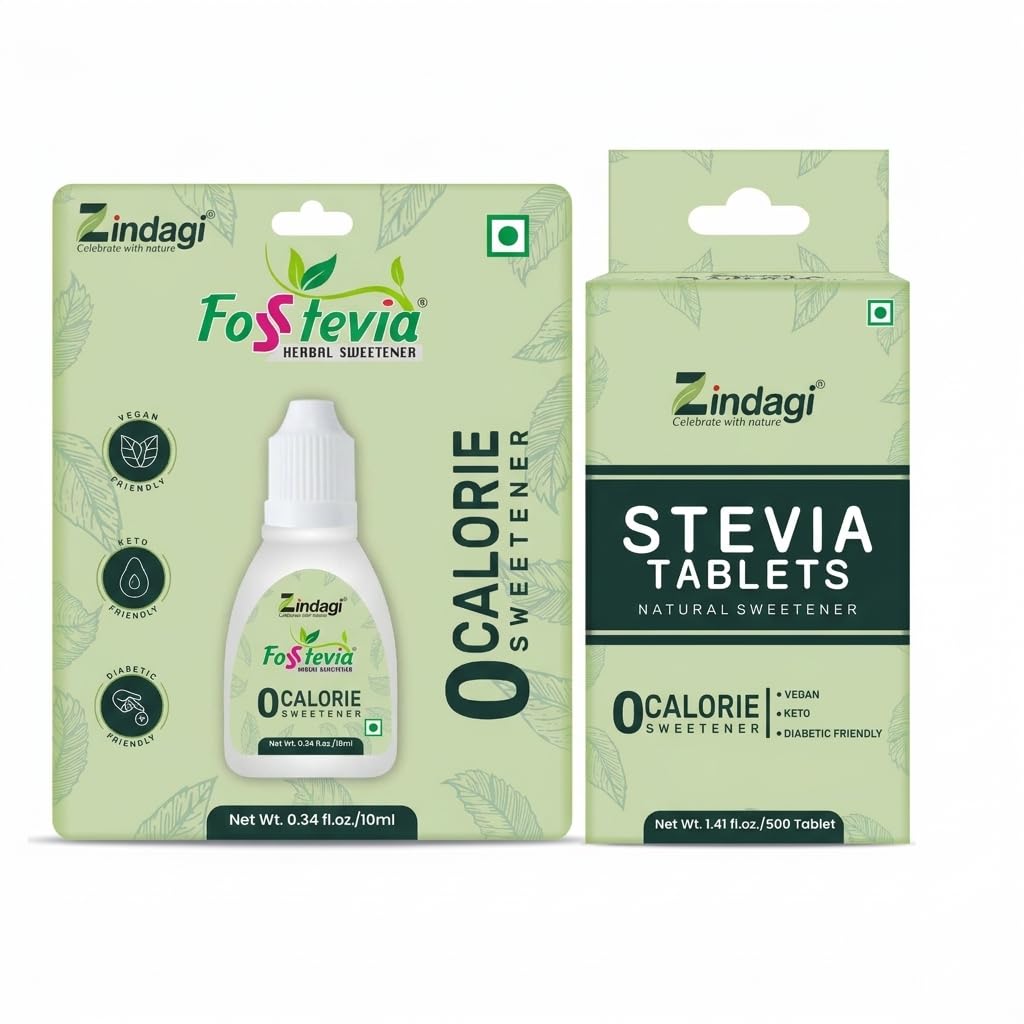 Zindagi Stevia Tablets & Stevia Drops | 100% Natural Zero-Calorie Sugar-Free Sweetener Combo Pack for Weight Loss & Diabetic Care
