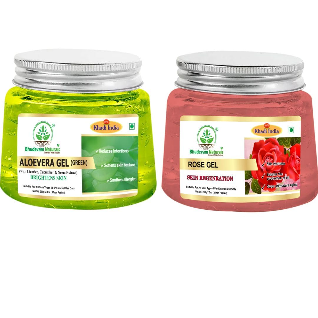 Bhudevam Naturals Khadi Rose Aloe Vera Face Gel – Nourishing, Hydrating & Glow Boosting Gel for All Skin Types- 200GM