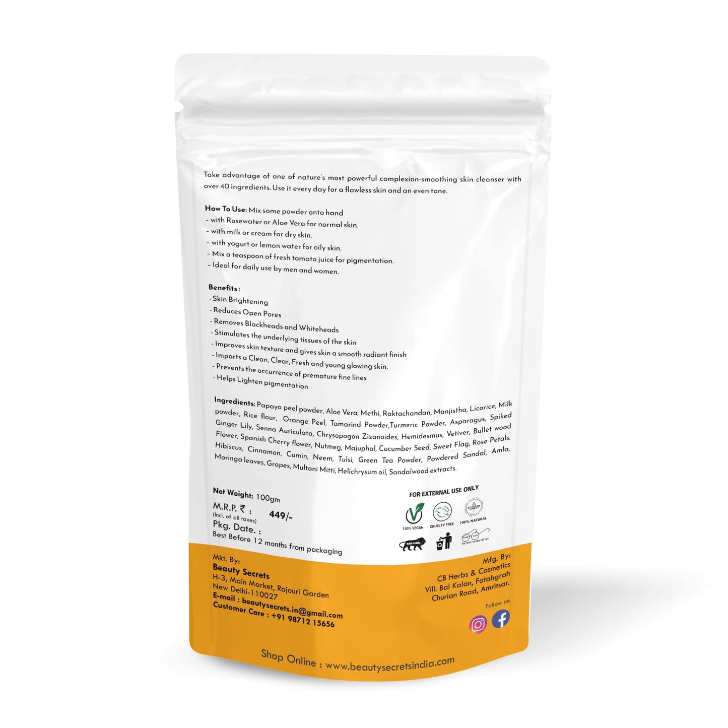 Beauty Secrets Skin Brightening Daily Ubtan Powder - 100gm