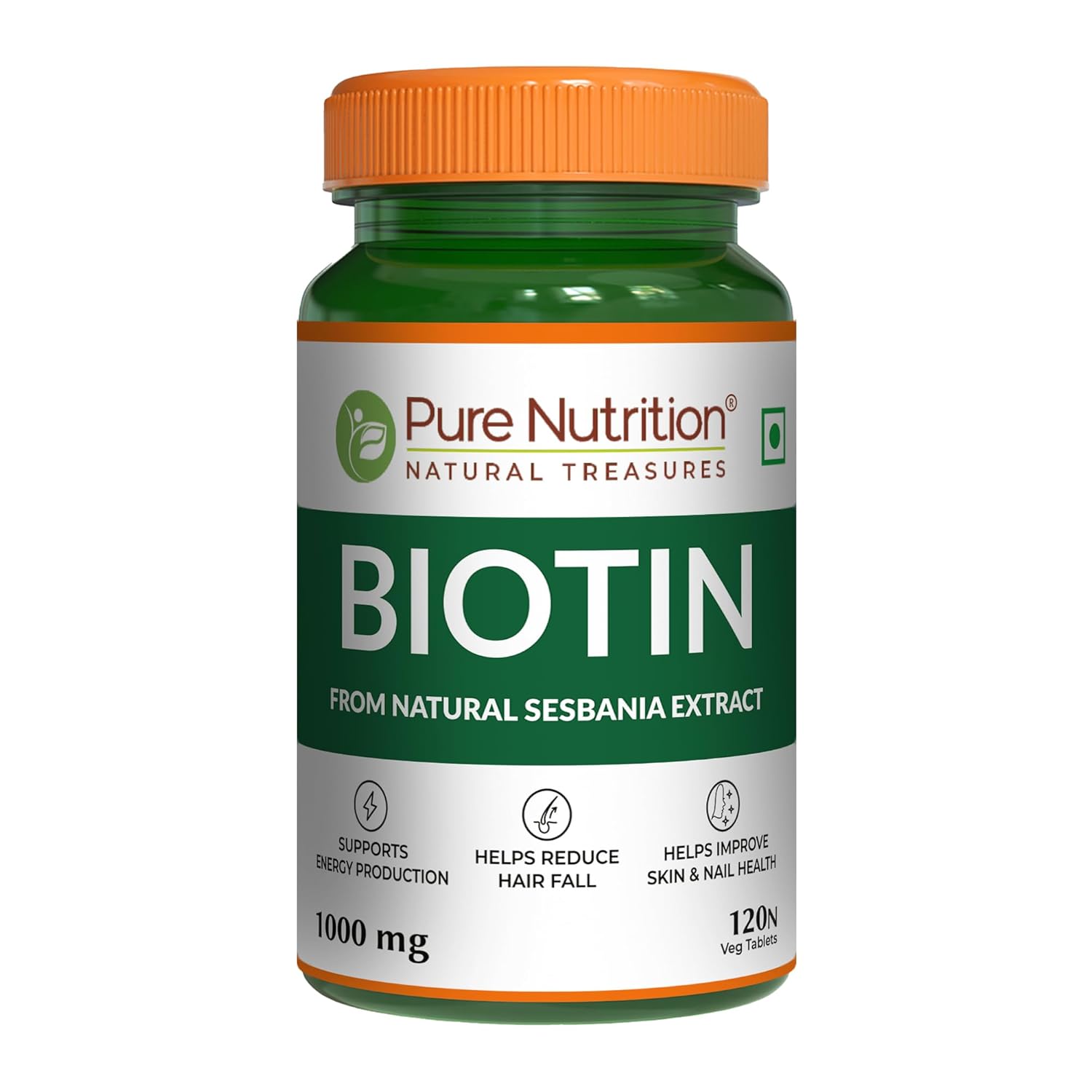 Pure Nutrition Biotin Tablet - with Sesbania, Bamboo Shoot, Moringa & Amla – Promotes Hair Growth, Glowing Skin, Strong Nails & Overall Wellness for Men & Women