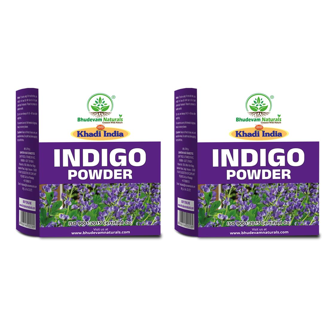 Bhudevam Naturals Khadi Pure Indigo Powder for Hair Coloring – Natural Black Hair Dye, No Chemicals, Used with Henna for Long Lasting Color- 200GM (Pack of 2)