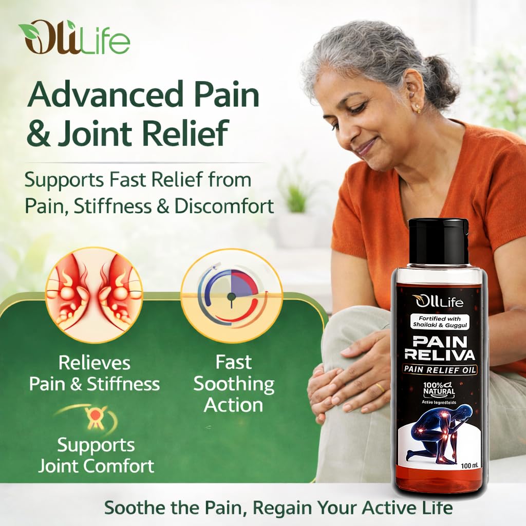 OliLife Pain Reliva Oil 100 ml | Ayurvedic Joint & Muscle Massage Oil for Pain Relief, Flexibility, Comfort, Relaxation & Mobility Herbal Support