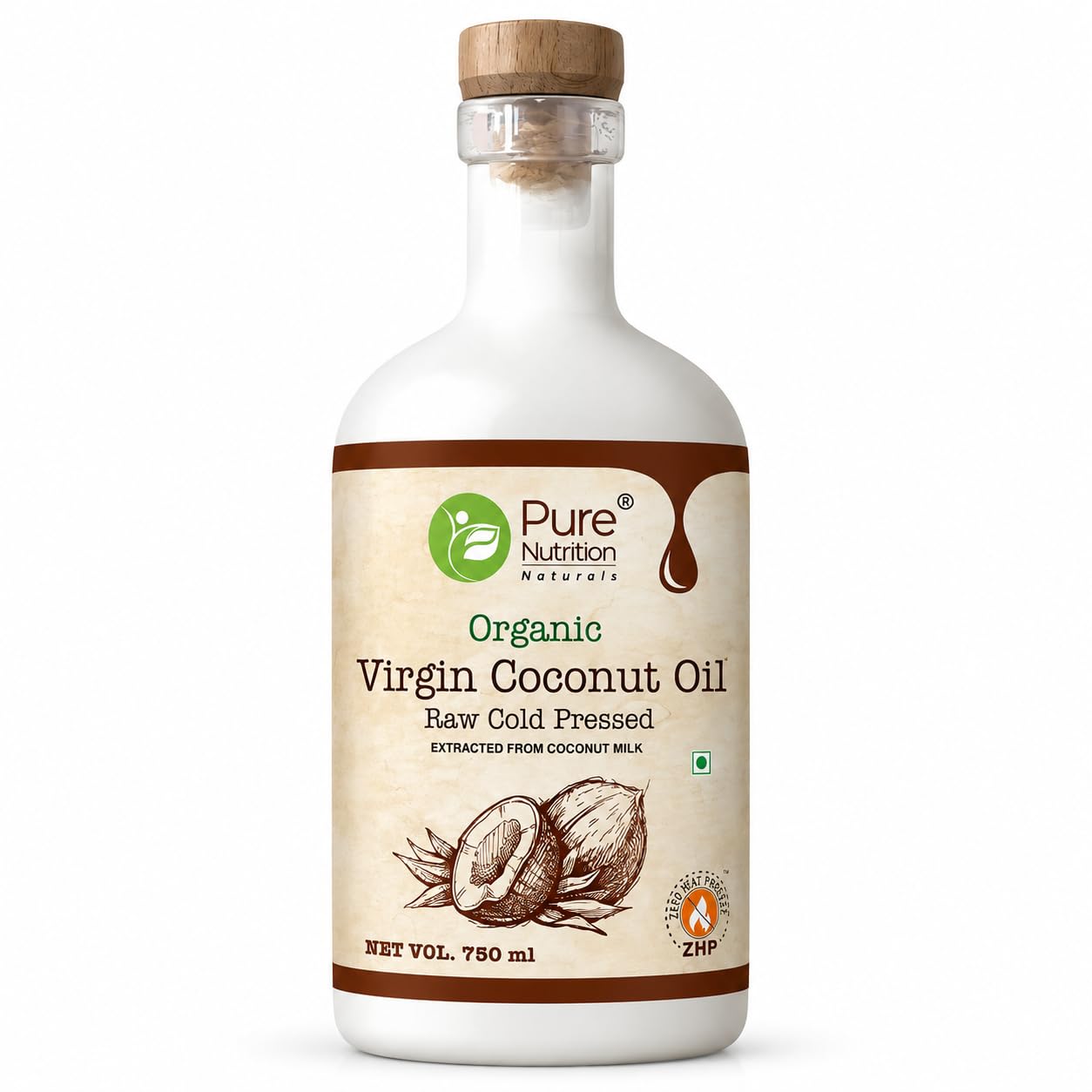 Pure Nutrition Virgin Coconut Oil 750ml Glass Bottle | Cold Pressed Natural Coconut Oil