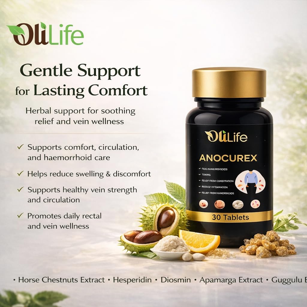 OliLife Anocurex Piles Tablets 30 Tabs | Ayurvedic Internal Care for Piles, Fissure & Fistula Comfort, Bleeding Control, Pain Relief & Healthy Blood Circulation