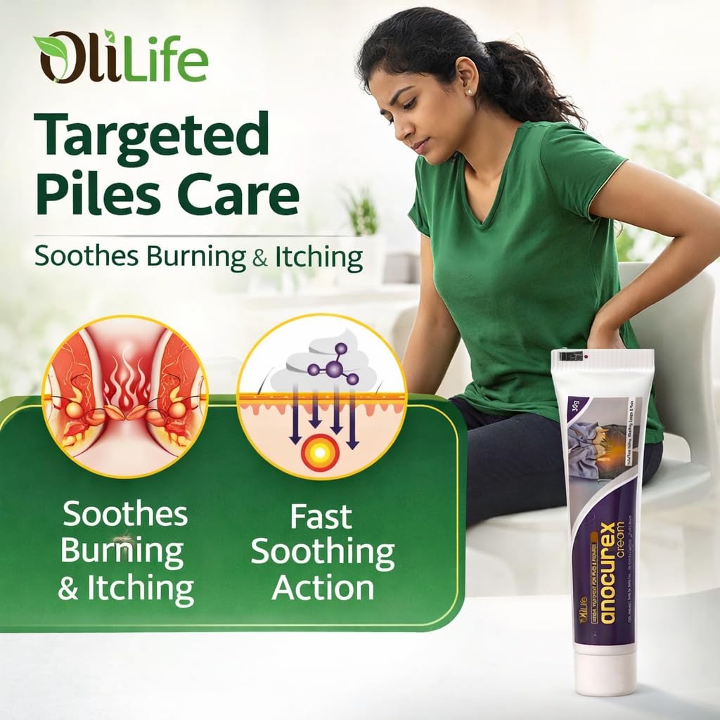 OliLife Anocurex Piles Cream 30g | Ayurvedic Herbal Relief for Piles, Hemorrhoids, Fissure & Fistula | Helps Reduce Pain, Burning, Itching & Swelling | Soothing Anal Care Ointment