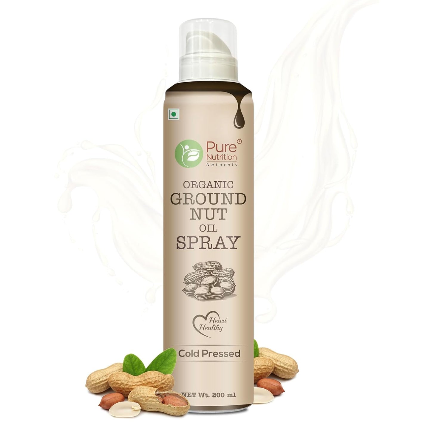 Pure Nutrition Organic Groundnut Oil Spray - 200ml | 100% Pure & Cold-Pressed | Cook Healthy with 10X Less Oil | Naturally Rich in Antioxidants | Supports Heart Health | Ideal for Grilling, Sautéing & Low-Calorie Cooking