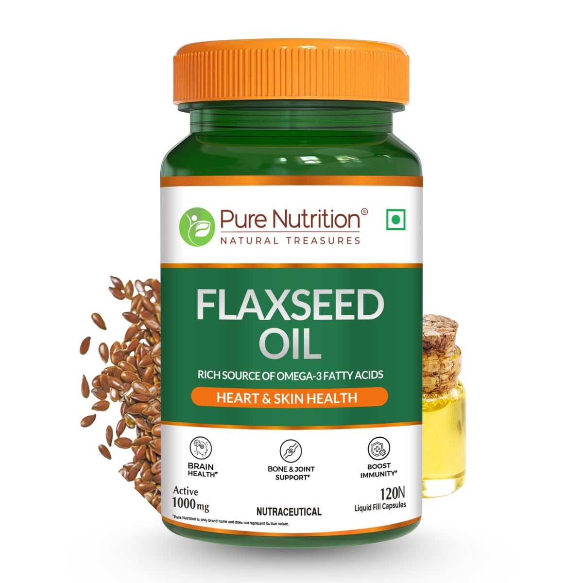 Pure Nutrition Flaxseed Oil Capsules (1000mg) - 120 Veg Capsules