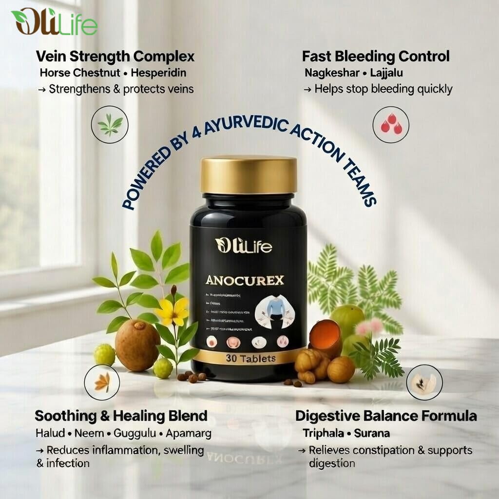 OliLife Anocurex Piles Tablets 30 Tabs | Ayurvedic Internal Care for Piles, Fissure & Fistula Comfort, Bleeding Control, Pain Relief & Healthy Blood Circulation