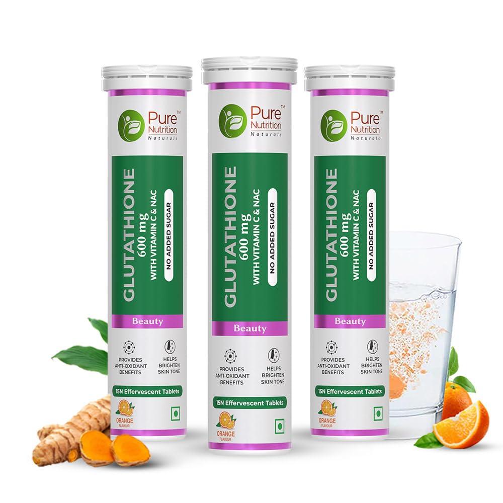 Pure Nutrition L-Glutathione Effervescent Tablets for Men & Women - 600mg - 15 count