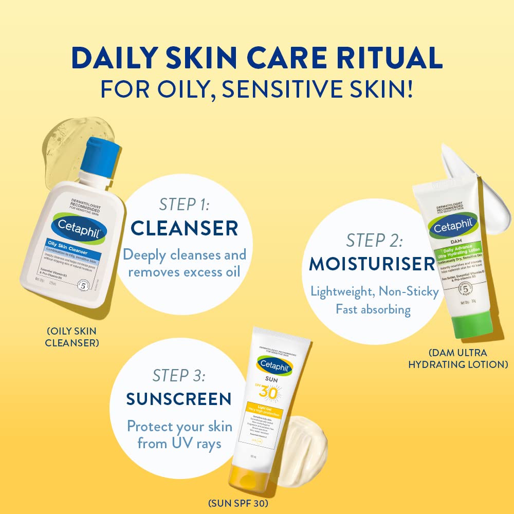 Cetaphil Sun Light High Protection Sunscreen Gel | SPF 30 Sensitive Oily Skin - 100ml Gel