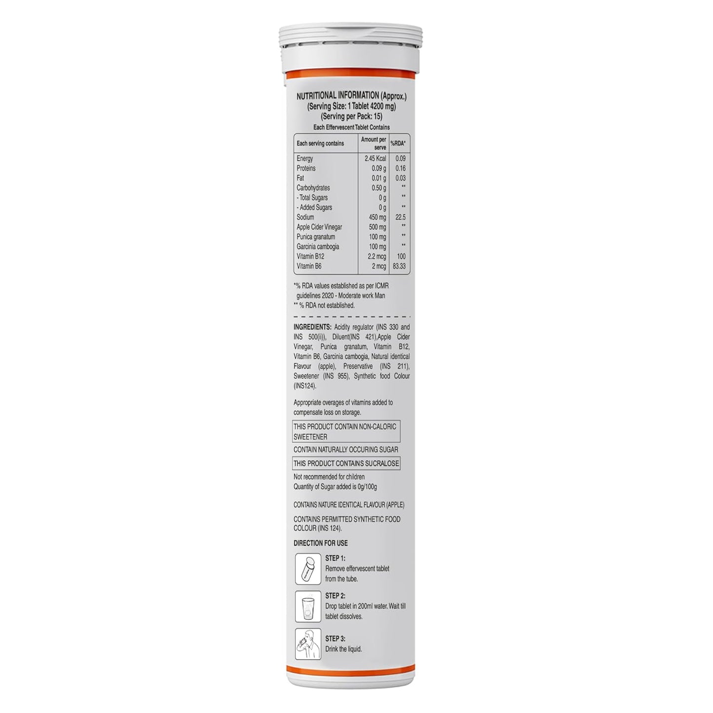 Pure Nutrition Apple Cider Vinegar Effervescent Tablets - for Weight Management & Gut Health, ACV with Mother, Vitamin B6, B12 & Garcinia Cambogia for Weight Loss & Easy Digestion