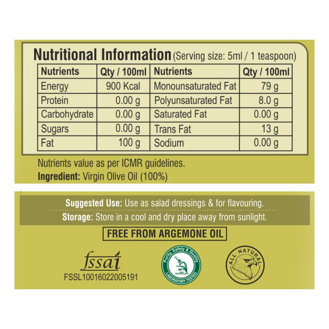 Pure Nutrition Virgin Olive Oil 250ml PET Bottle | Premium Cold Pressed Cooking Oil