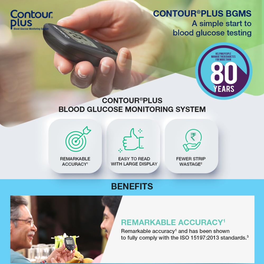 Contour Plus Sugar Testing Machine | Contour Glucometer with 25 Free Blood Glucose Test Strips