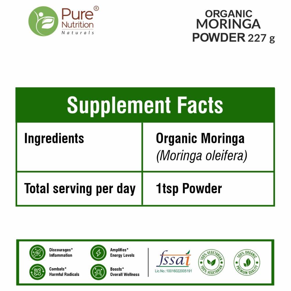 Pure Nutrition Organic Moringa Powder - (Moringa Oleifera) - 227gm