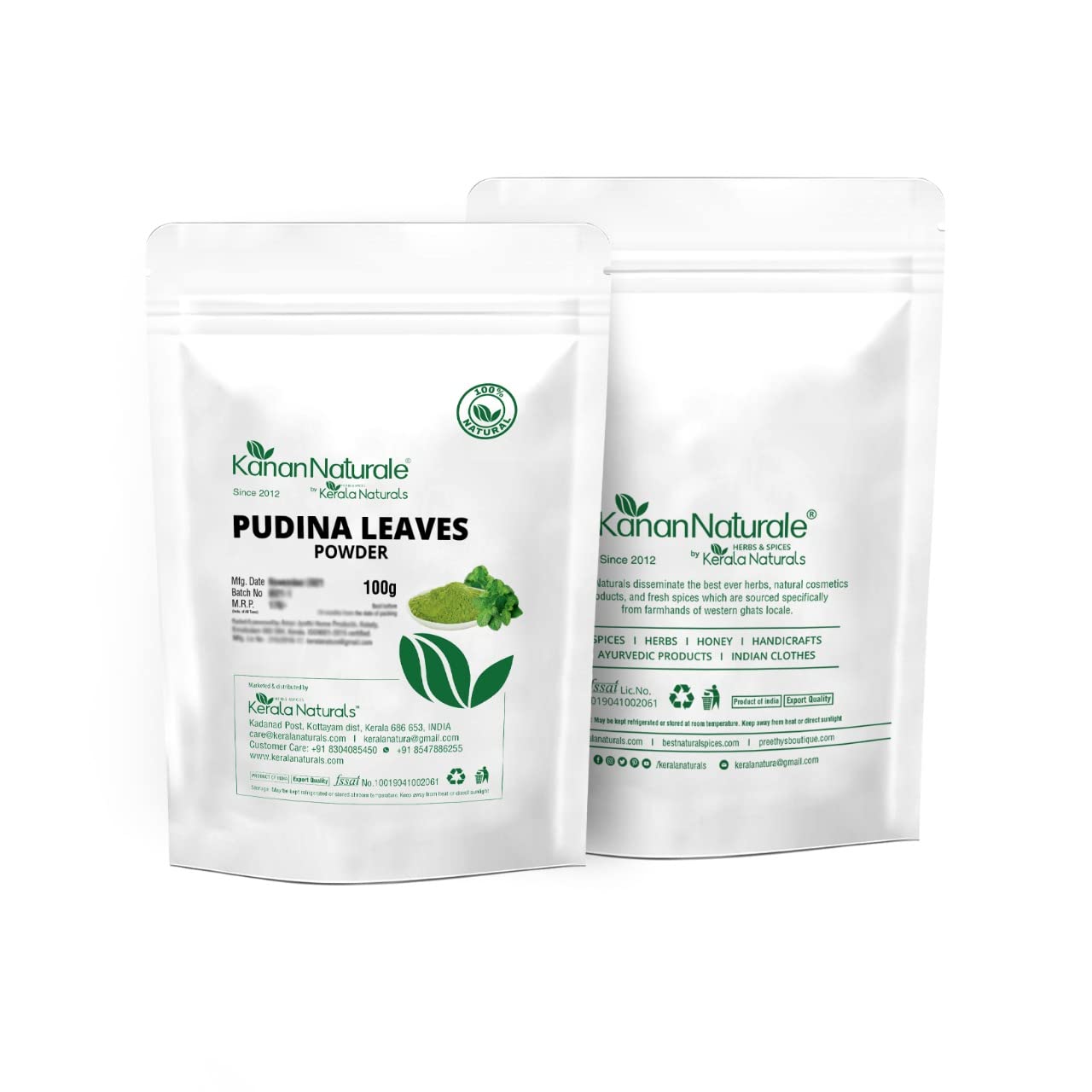 Kerala Naturals 100% Pure Pudina/Mint Leaves Powder - 100gms