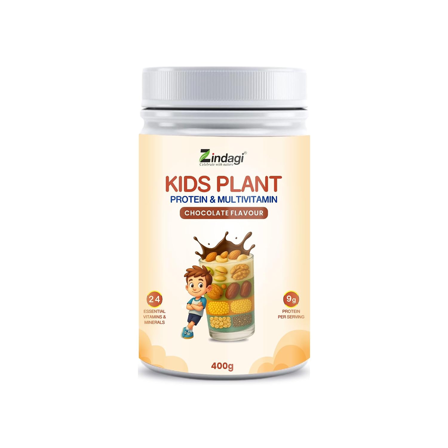 Zindagi Chocolate Nutrimix Plant Protein Powder | Naturally Sweetened with Dates & Jaggery | 23 Essential Vitamins & Minerals | 9g Plant Protein | 400 g