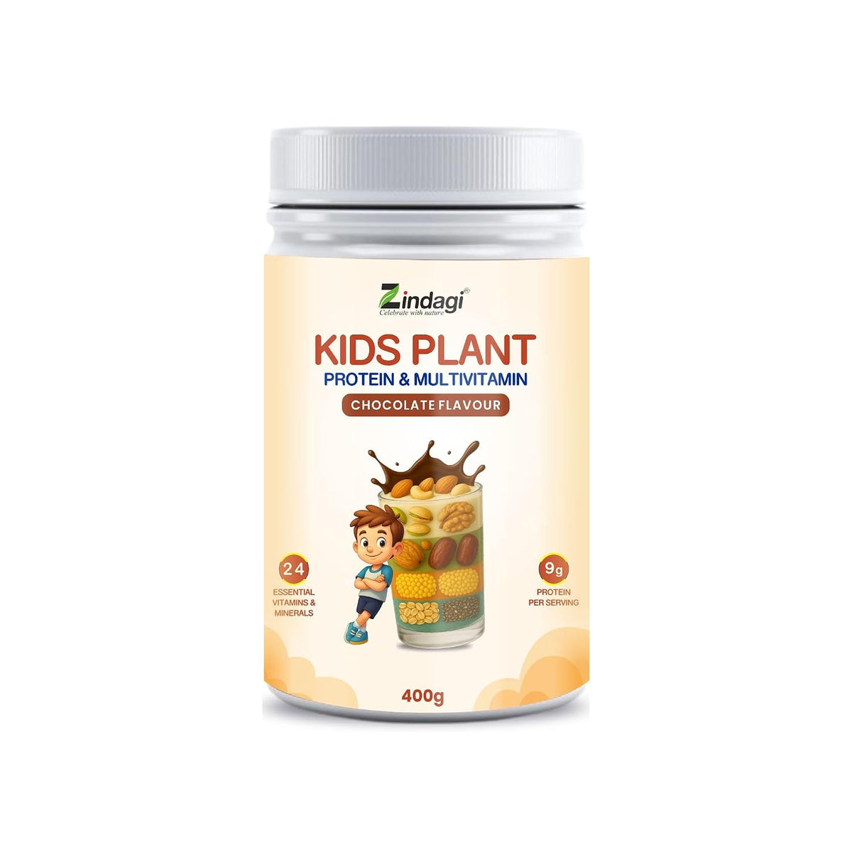Zindagi Chocolate Nutrimix Plant Protein Powder | Naturally Sweetened with Dates & Jaggery | 23 Essential Vitamins & Minerals | 9g Plant Protein | 400 g