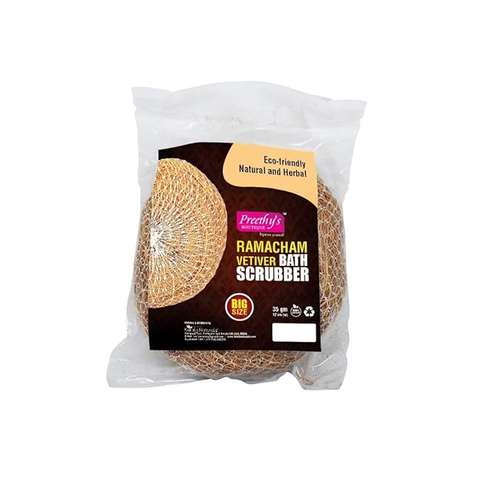 Preethy's Boutique Vetiver Ramacham Bath Scrubber (Big Size) - Natural Body Exfoliator