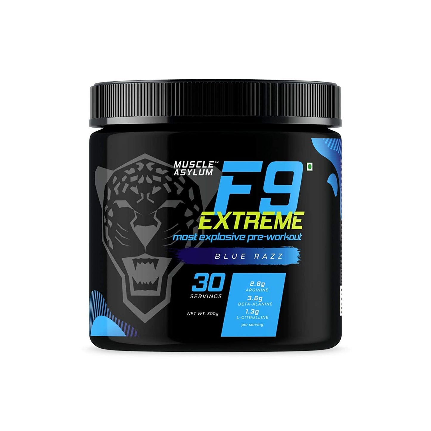 Muscle Asylum F9 Extreme – High Caffeine Pre-Workout (Blue Razz) | 300g | 30 Servings | EAA & Endurance Blend | High Stimulant with EAA & Beta-Alanine