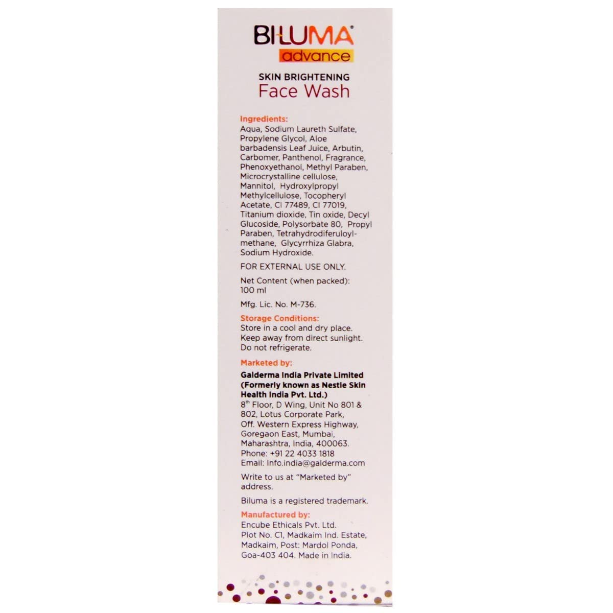 Biluma Advance Skin Brightening Face Wash with Vitamin E | For All Skin Types - 100ml