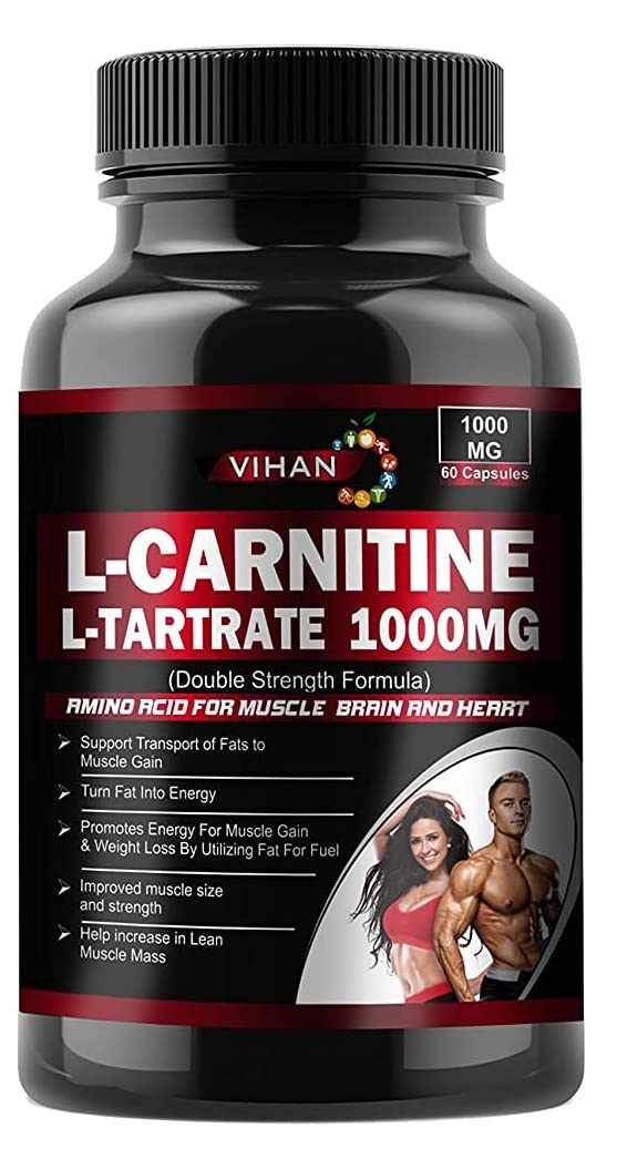 Vihan L-Carnitine Capsules Supplement For Weight Loss (Amino Acid For Muscle, Heart & Brain) L-Carnitine 1000Mg Fat Burner Supplement (60 Veg Capsules)