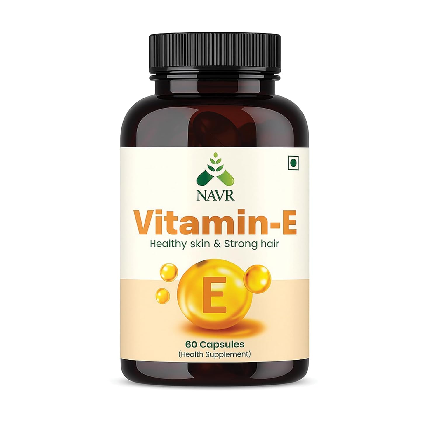 NAVR Vitamin-E Capsules 10mg Alpha Tocopherol | For Healthy Skin, Strong Hair, Reduced Dark Circles & Immunity Support | No Gluten, Sugar, or Fish,60 Veg Capsules