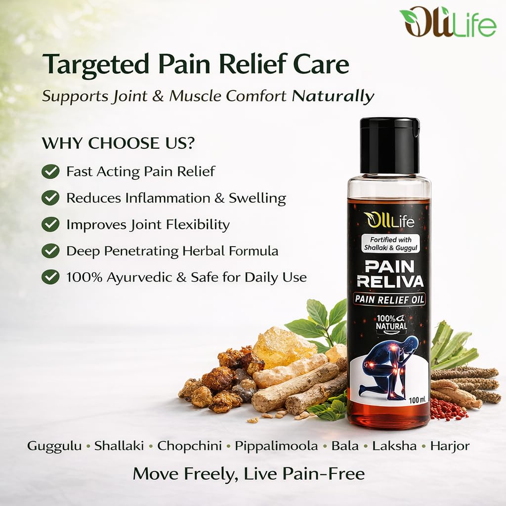 OliLife Pain Reliva Oil 100 ml | Ayurvedic Joint & Muscle Massage Oil for Pain Relief, Flexibility, Comfort, Relaxation & Mobility Herbal Support