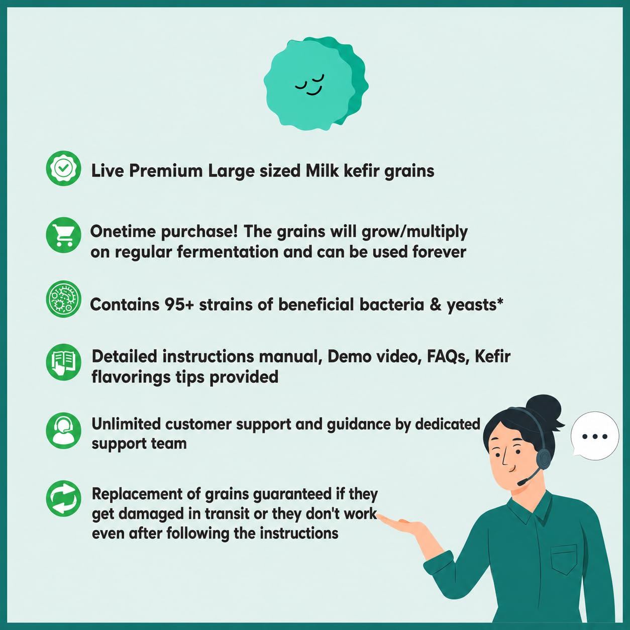 Kelifta by Feelgood Kefir® - Live Premium Hand-Picked Extra large Sized Milk Kefir Grains (10g) | 95+ Live Active Strains | Includes Strainer & Spoon | Reusable & Multiplying | Kefir Probiotic