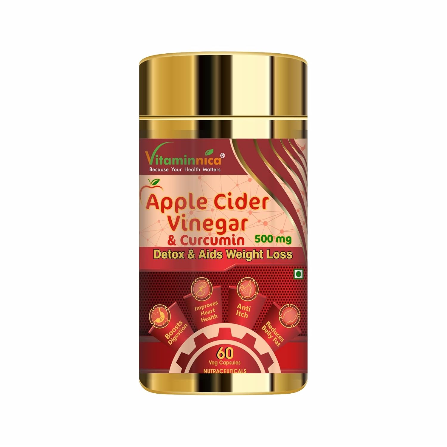 Vitaminnica Apple Cider Vinegar & Curcumin 60 Capsules - Digestive & Weight Support Formula