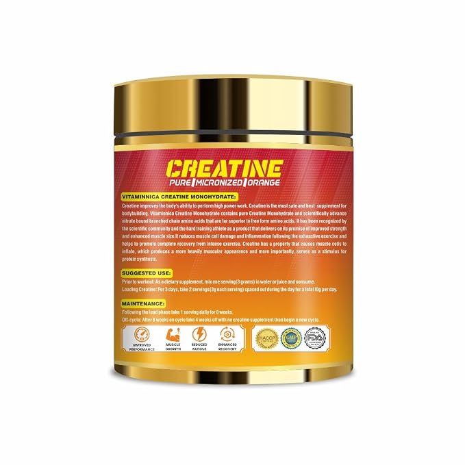 Vitaminnica Micronized Creatine Monohydrate Powder - Orange Flavor Muscle Power Blend, 300g