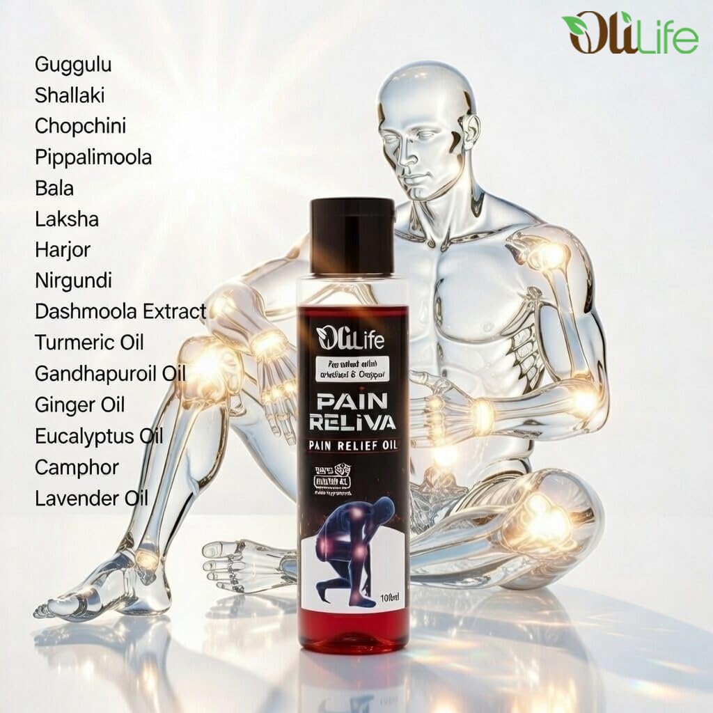 OliLife Pain Reliva Oil 100 ml | Ayurvedic Joint & Muscle Massage Oil for Pain Relief, Flexibility, Comfort, Relaxation & Mobility Herbal Support
