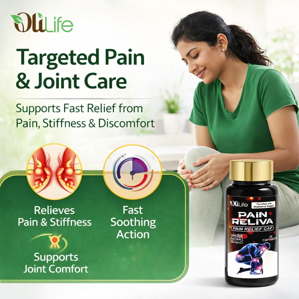 OliLife PainReliva Capsules 30 Capsules | Ayurvedic Joint Pain Medicine for Knee Discomfort, Back Aches, Joint Care, Arthritis Support, Inflammation Control, Muscle Bone Herbal Health & Mobility