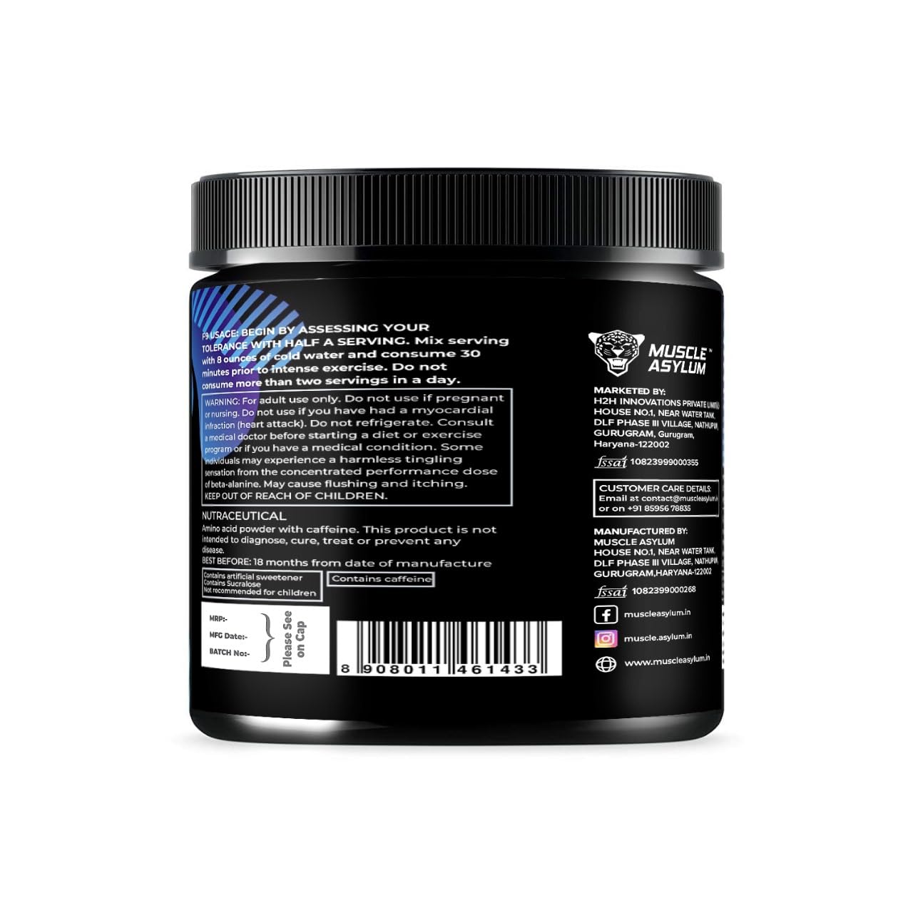 Muscle Asylum F9 Extreme – High Caffeine Pre-Workout (Blue Razz) | 300g | 30 Servings | EAA & Endurance Blend | High Stimulant with EAA & Beta-Alanine