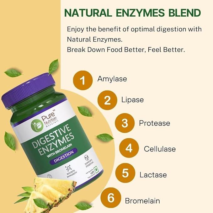 Pure Nutrition Digestive Enzymes Capsules 665mg with Bromelain - 60 Veg Capsules